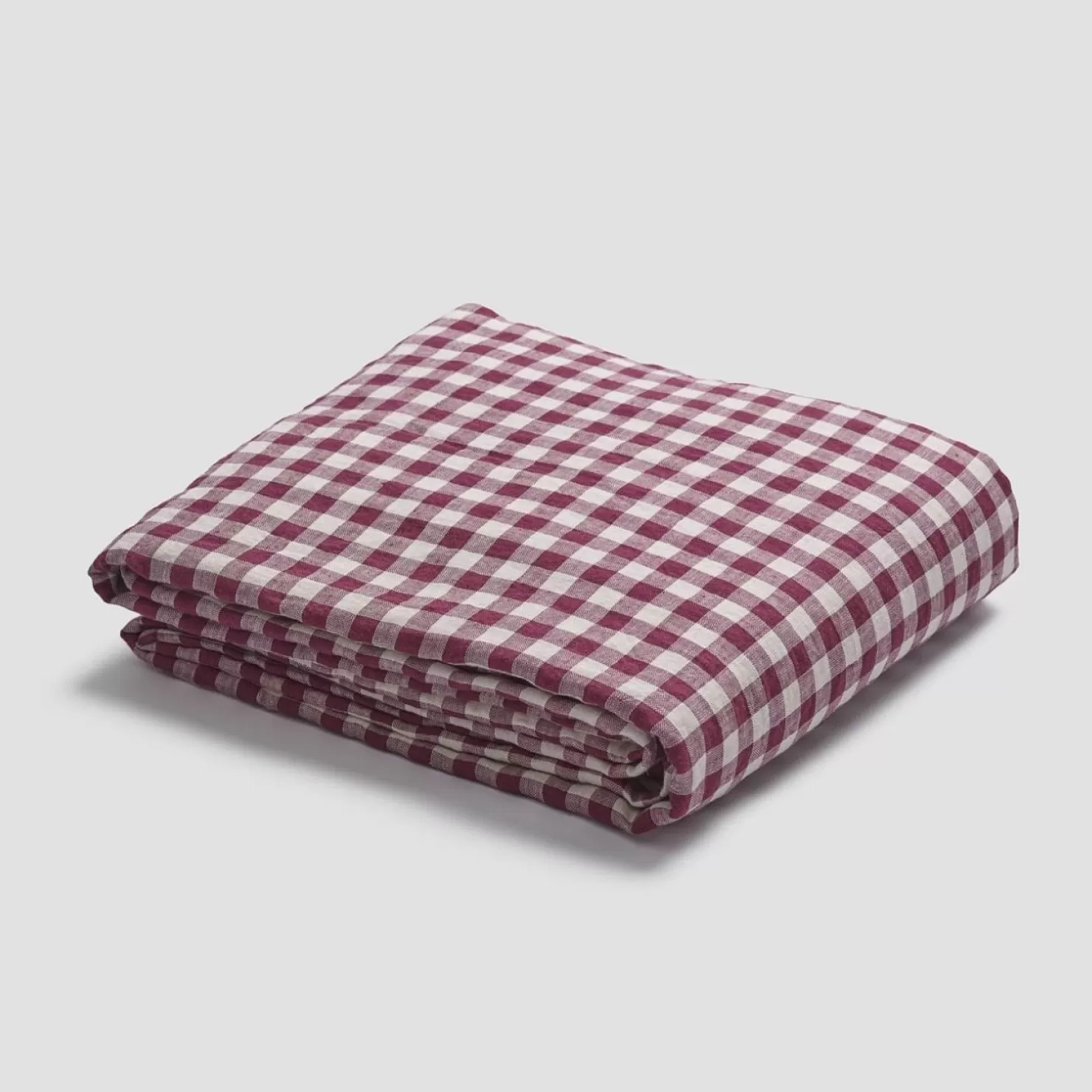 Piglet in Bed Berry Gingham 100% Linen Flat Sheet