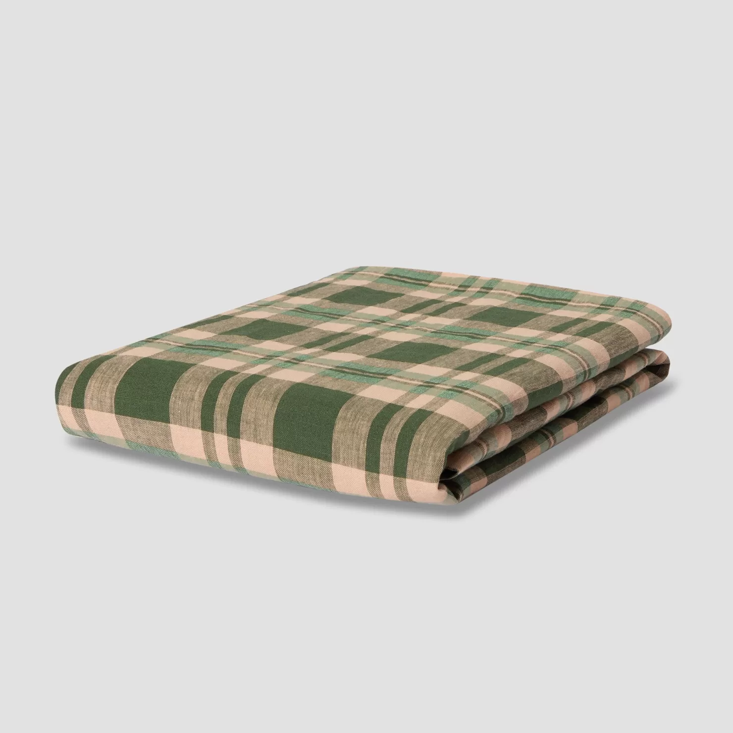 Piglet in Bed Fern Green Dallington Plaid 100% Linen Tablecloth