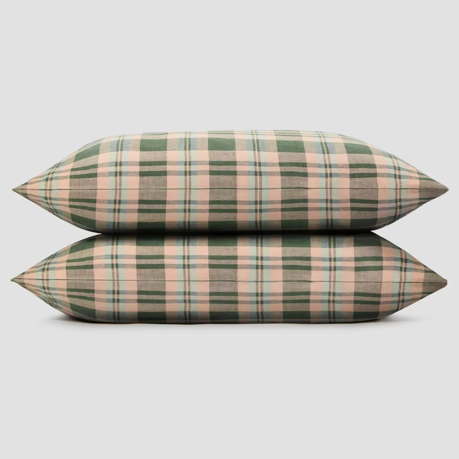 Piglet in Bed Fern Green Dallington Plaid Linen Blend Pillowcase (Pair)