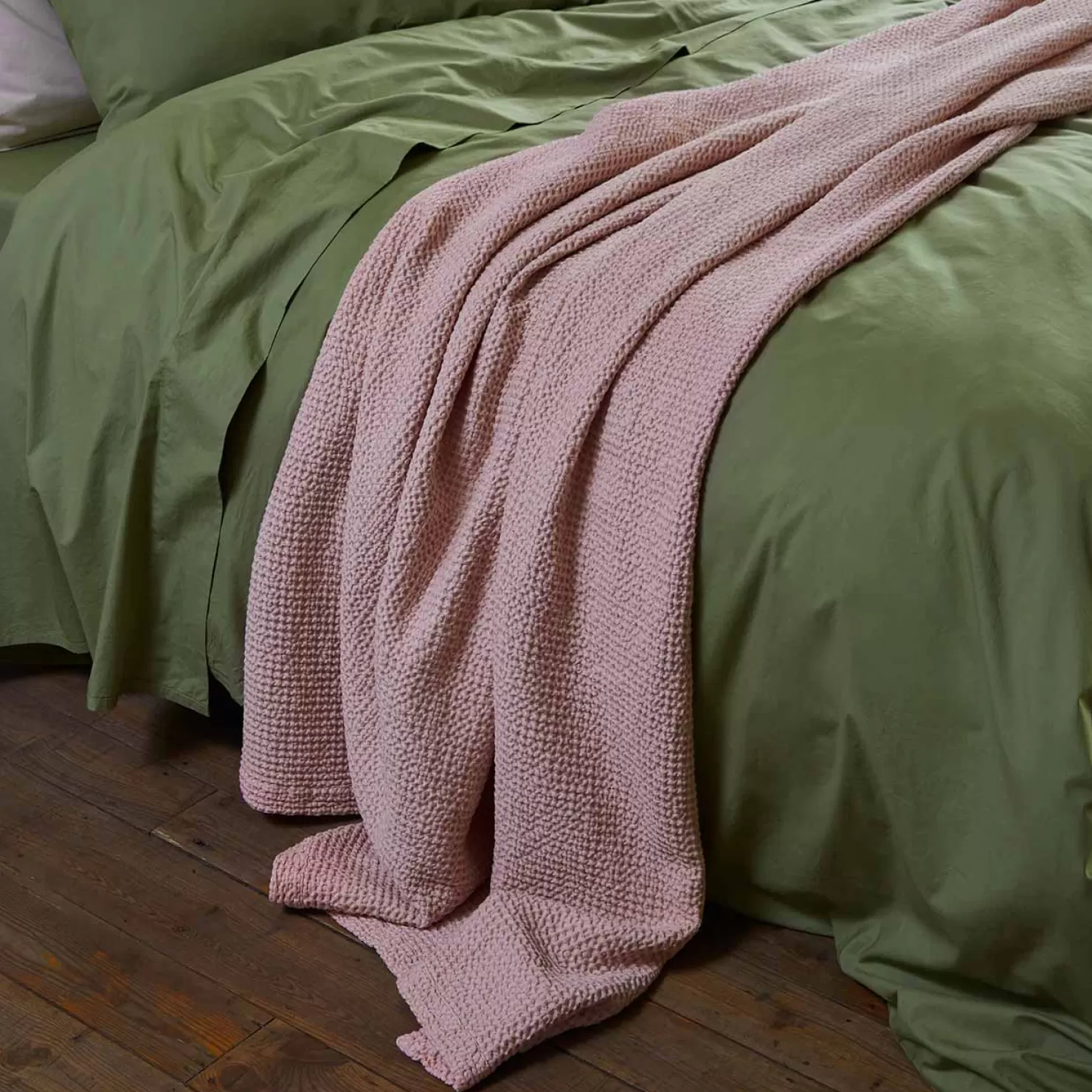 Piglet in Bed French Rose Waffle Cotton Throw