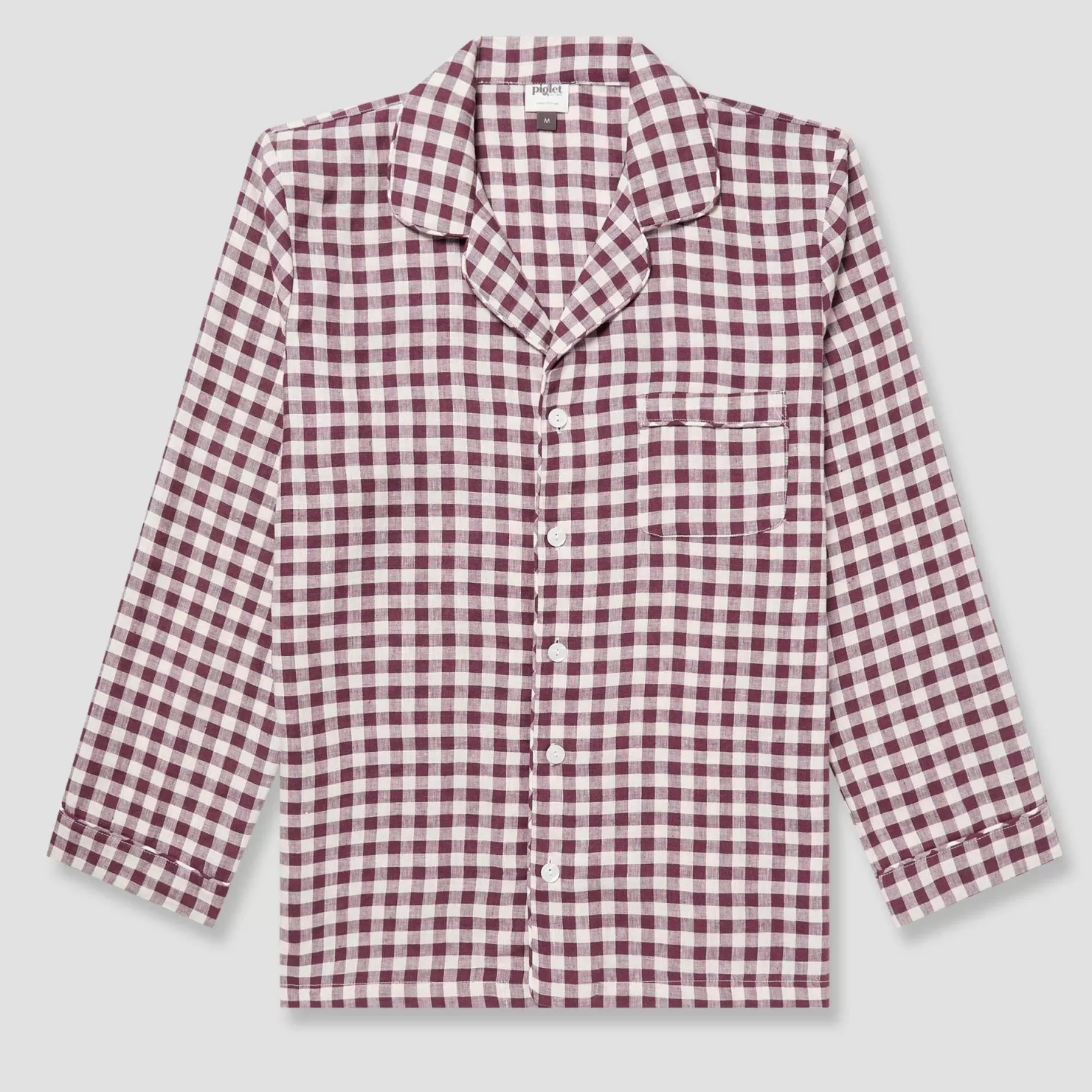 Piglet in Bed Men's Berry Gingham Pajama Shirt