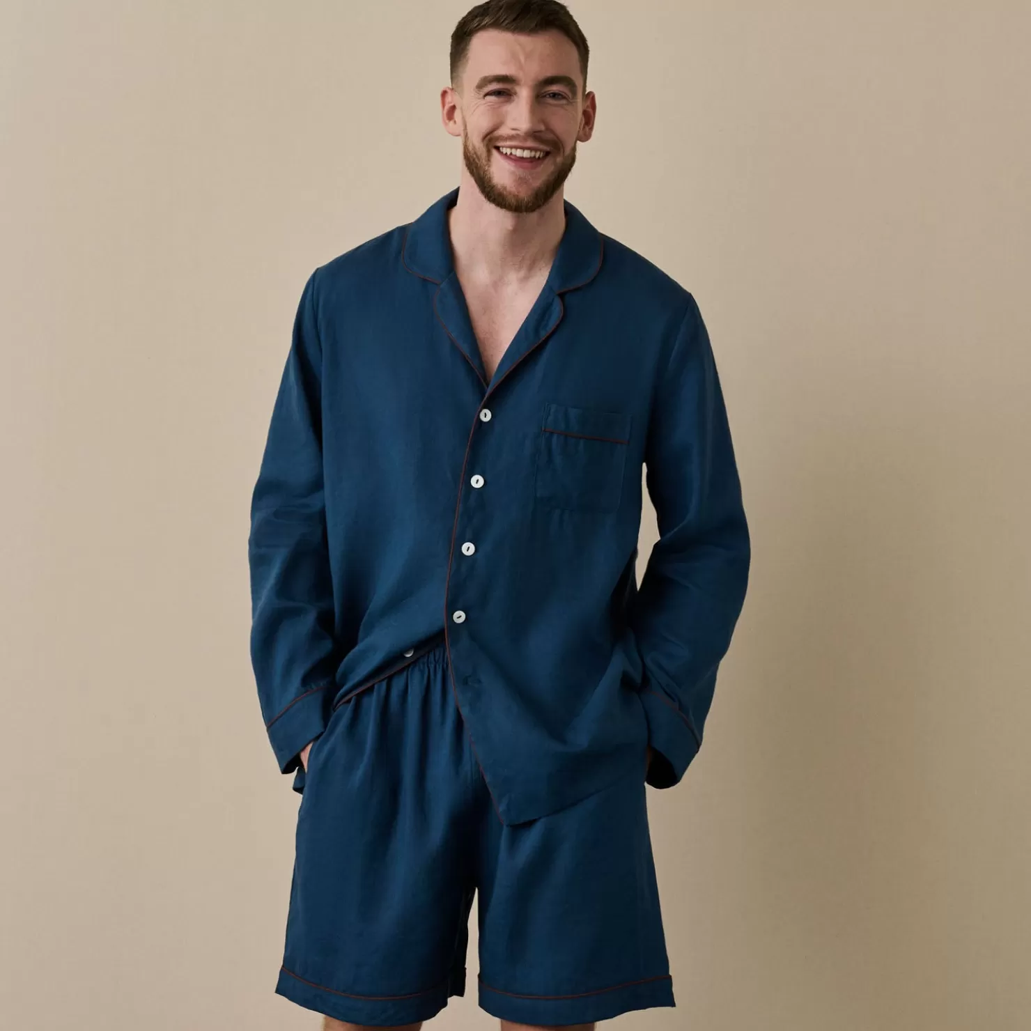 Piglet in Bed Men's Linen Pajama Short Set