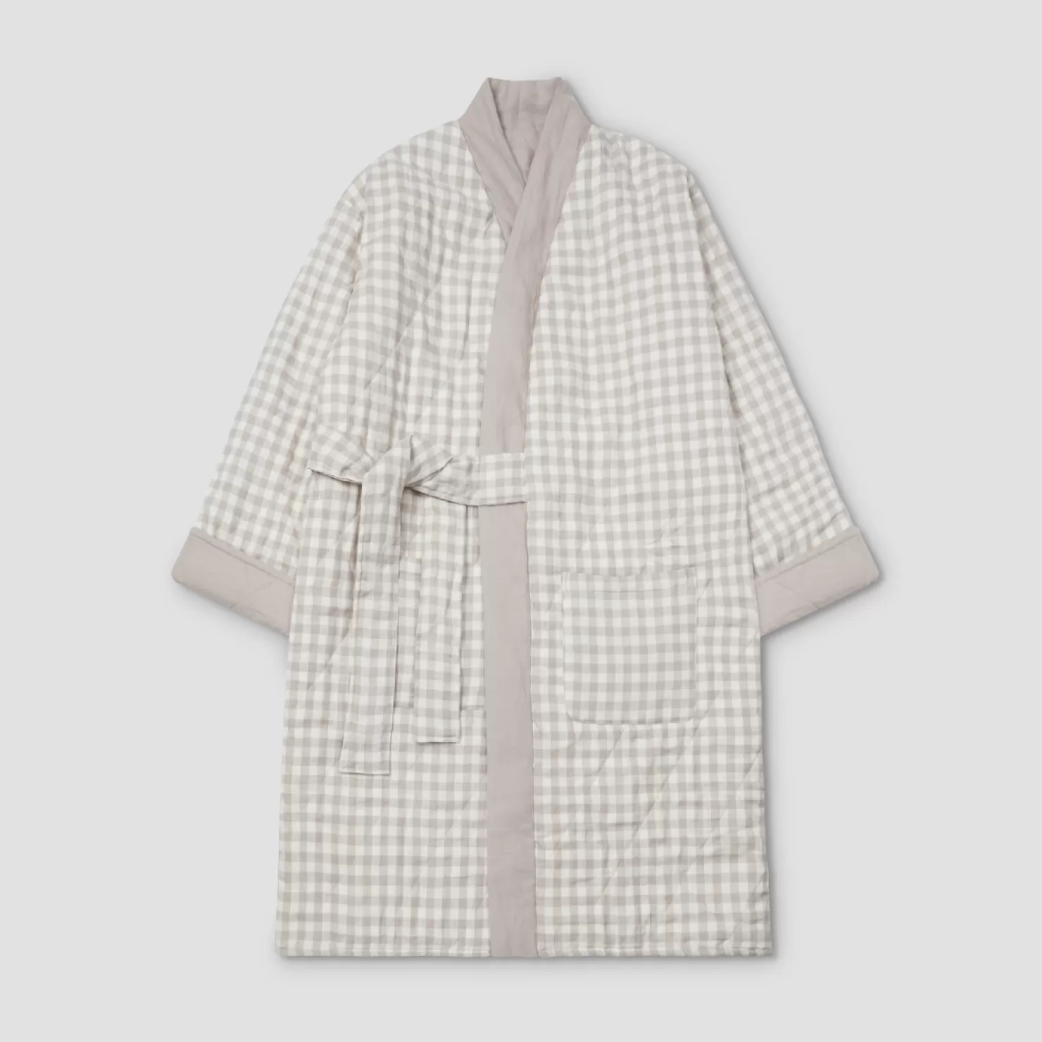 Women Piglet in Bed Mushroom Gingham Linen Housecoat