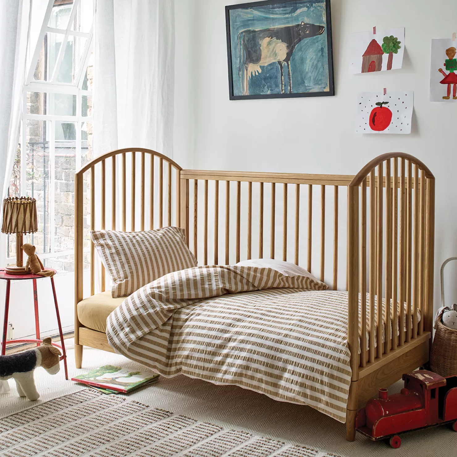 Kids Piglet in Bed Ochre Seersucker Kids Stripe Cotton Bedding Set