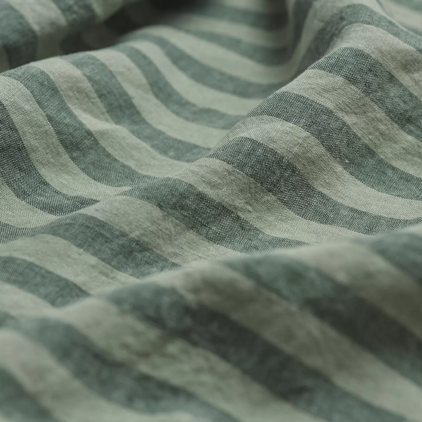 Piglet in Bed Pine Green Stripe 100% Linen Fitted Sheet