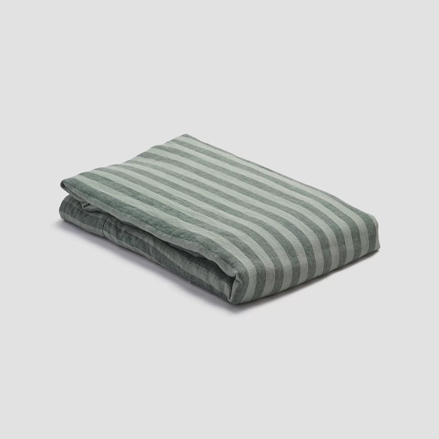 Piglet in Bed Pine Green Stripe 100% Linen Flat Sheet