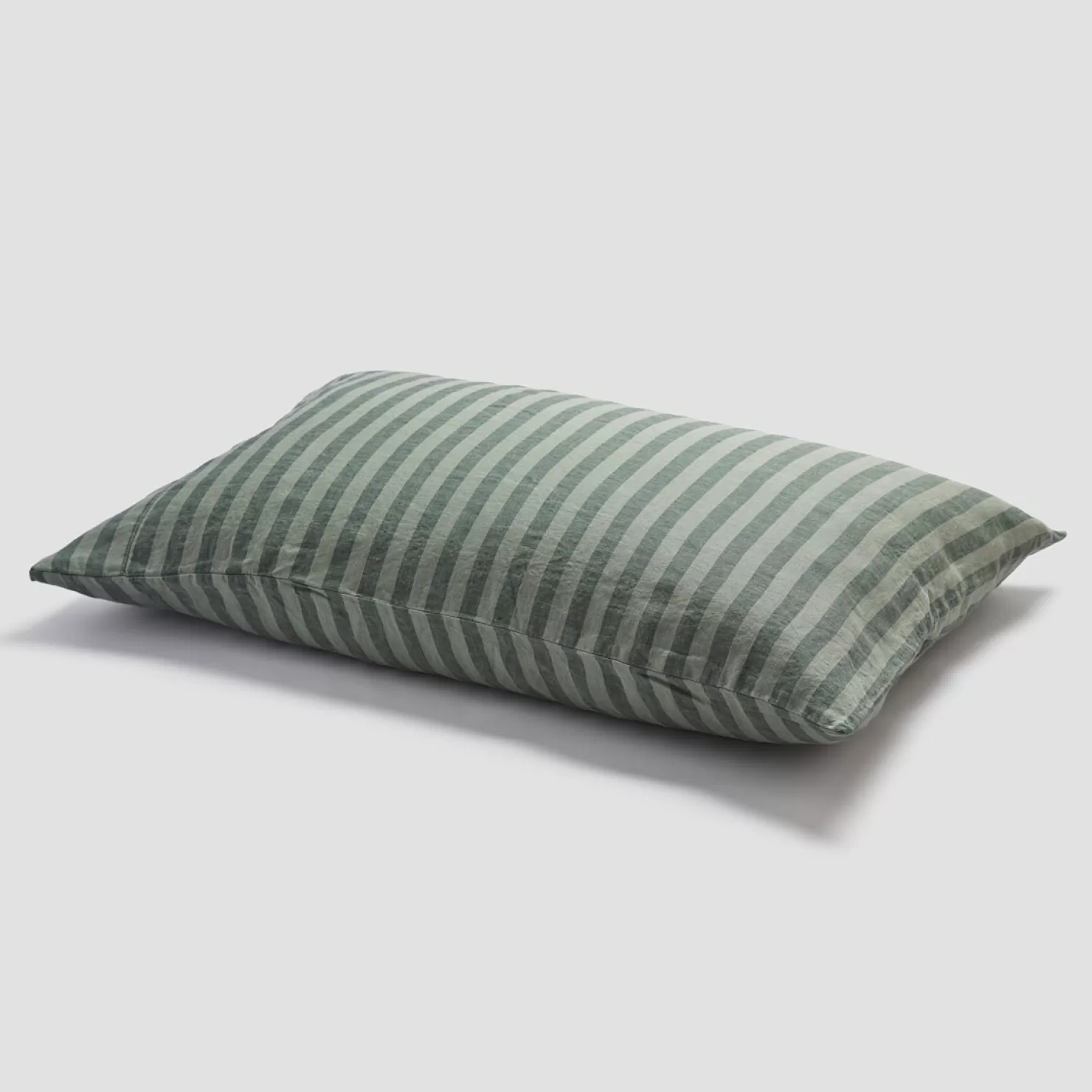 Piglet in Bed Pine Green Stripe 100% Linen Pillowcases (Pair)