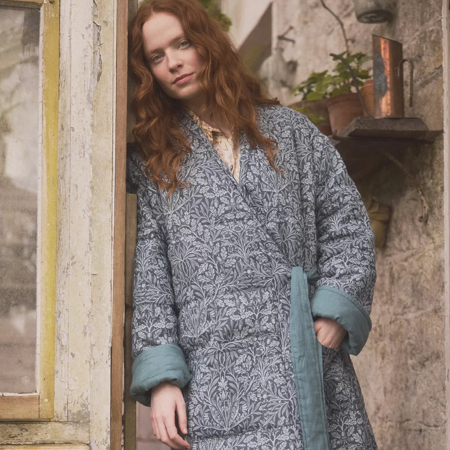 Women Piglet in Bed River Wandle Pure Acorn Linen Housecoat