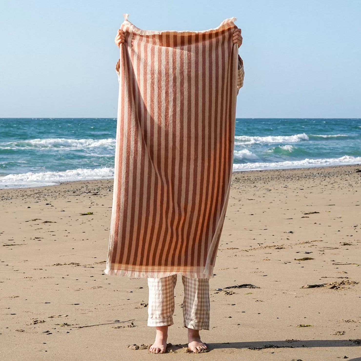 Piglet in Bed Sand Shell Pembroke Stripe Cotton Towels